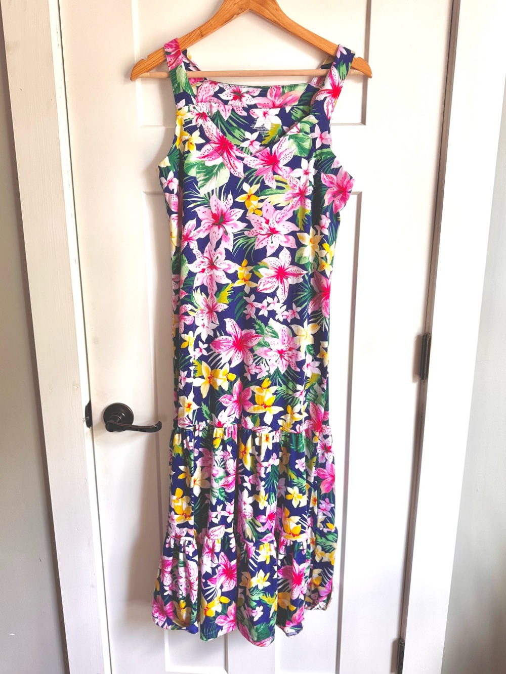 Cuddl Duds Tropical Floral Maxi Nightgown Sleeveless Pink Navy S - Picture 2 of 5